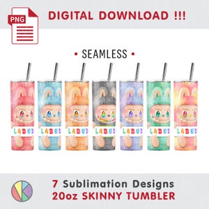 7 Cute Monsters Patterns - Big Bundle - 20oz Skinny Tumbler - Seamless Sublimation - PNG - Full wrap