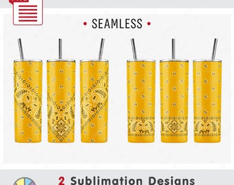 2 Classic Vintage Paisley Bandana Patterns: Seamless Sublimation Templates. 20oz Skinny Tumbler. Full Wrap. PNG files (Digital Download)
