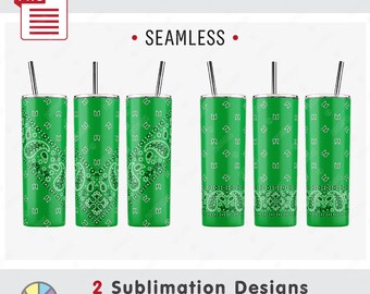 2 Classic Vintage Paisley Bandana Patterns: Seamless Sublimation Templates. 20oz Skinny Tumbler. Full Wrap. PNG files (Digital Download)