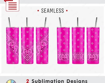 2 Classic Vintage Paisley Bandana Patterns: Seamless Sublimation Templates. 20oz Skinny Tumbler. Full Wrap. PNG files (Digital Download)