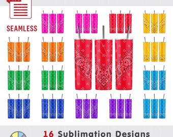 Big Bundle. Classic Vintage Paisley Bandana Patterns: 16 Seamless Sublimation Templates. 20oz Skinny Tumbler. PNG (Digital Download)