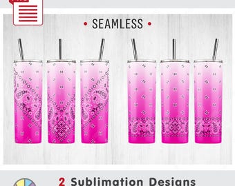 2 Ombre Classic Vintage Paisley Bandana Patterns: Seamless Sublimation Templates. 20oz Skinny Tumbler. Full Wrap. PNG (Digital Download)