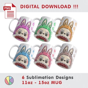 6 Funny Monster Mug Designs: 11oz-15oz Mouth Bottom Coffee Mug. Sublimation PNG Bundle (Digital Download)