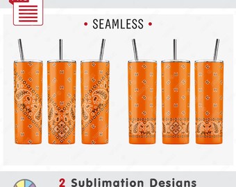 2 Classic Vintage Paisley Bandana Patterns: Seamless Sublimation Templates. 20oz Skinny Tumbler. Full Wrap. PNG files (Digital Download)