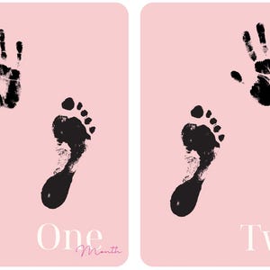 12 mois à vous – empreintes de main et cartes d'empreintes (numériques) rose | Jalon bébé imprimable | Souvenir mensuel de bébé | Téléchargement instantané