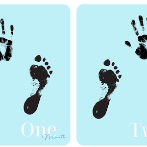 12 mois de vous – empreintes de main et cartes d'empreintes (numériques) bleu | Jalon bébé imprimable | Souvenir mensuel de bébé | Téléchargement instantané