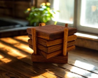 Handcrafted Wooden Coaster Set – Rustic Drink Coasters – Home Decor Gift – Natural Wood Coasters for Coffee Table or Bar – Made in USA