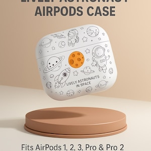 Estuche con astronauta animado para AirPods / Bonita funda espacial para AirPods 1, 2, 3, 4, Pro y Pro 2 / Carcasa con dibujos animados en blanco, negro y verde