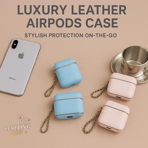 Étui pour AirPods en cuir de luxe avec chaîne | Housse élégante pour AirPods 1 2 3 Pro et Pro 2 | Idée cadeau élégante et protectrice