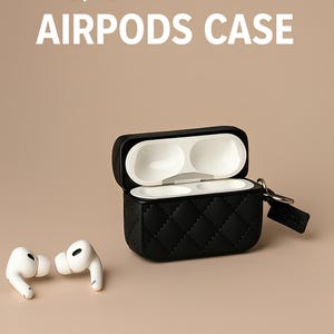 Custodia trapuntata chic per AirPods / Elegante custodia in pelle nera per AirPods 1, 2, 3 Pro e Pro 2 con portachiavi / Protezione per auricolari alla moda