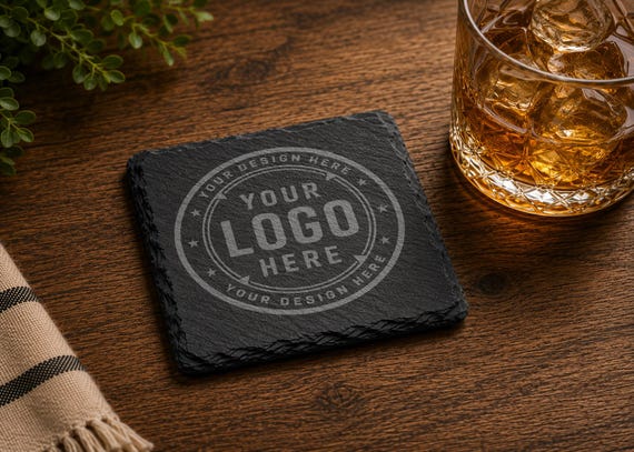 Custom Logo Slate Coasters, Personalized Business Coasters, Engraved Slate Coaster, Corporate Gift, Custom Logo Gift
