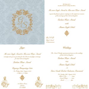 Conjunto de convites digitais de casamento Sikh - cartões eletrônicos personalizados de Punjabi Maiyan, Jago, Anand Karaj e recepção