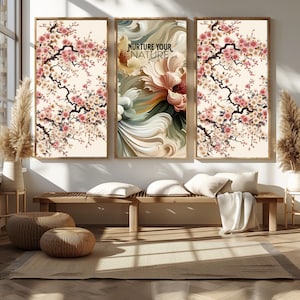 Minimalist Cherry Blossom and Floral Set of 6 Cherry Blossom Wall Art Bedroom Wall Art Nursery Print Set Japan Wall Decor DIGITAL DOWNLOAD
