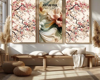 Cherry Blossom Wall Art Prints, Floral Set of 6 (Digital Download)