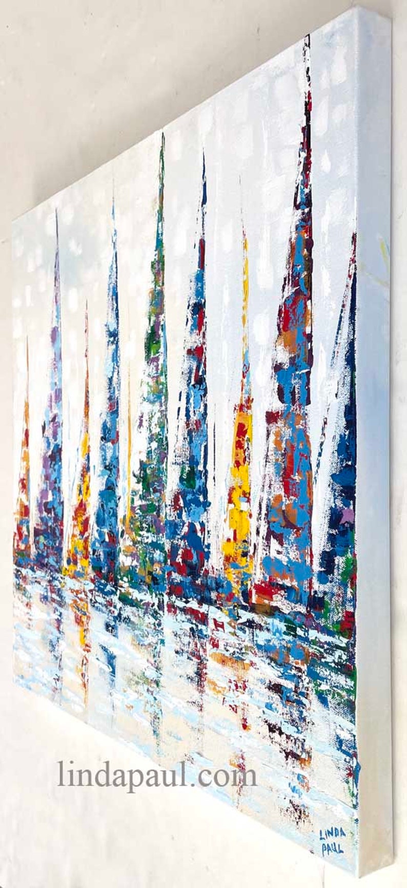 Sailboats Paintings of Colorful Sailboats original Abstract Art Painting image 2