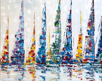 Sailboats Paintings of Colorful Sailboats original Abstract Art Painting