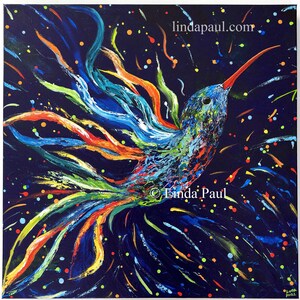 Hummingbird Painting original art on canvas by Colorado artist Linda Paul
