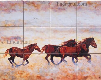 Ceramic Tile Mural Backsplash McElroy Horse Equine Collage Art KMA069 