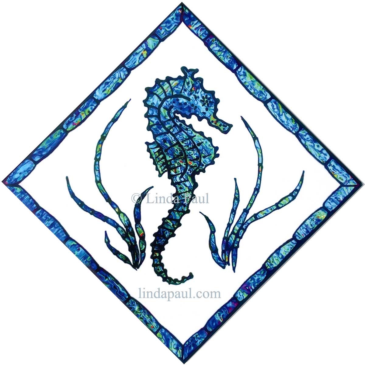 Seahorse Ceramic Tiles for Kitchen or Bathroom Blue and White Ocean