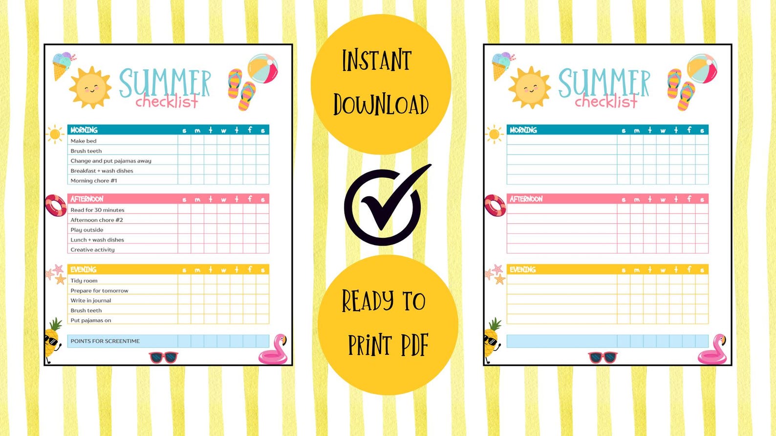 Sumer Chore Chart for Kids - Printable Daily & Weekly Checklist - Fun ...