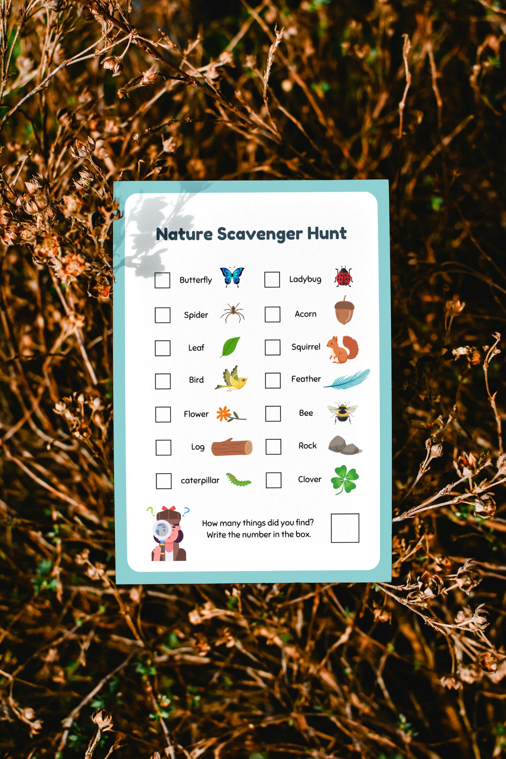 Nature Scavenger Hunt for Kids - Outdoor Adventure Printable Activity ...