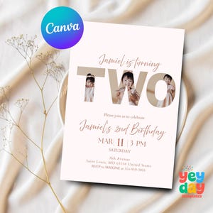 2nd Birthday Invite, 2nd birthday girl, Girl birthday invite, minimalist invite, Minimalist Photo Invite, Canva Template, Instant Download