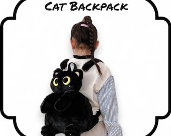 Niedlicher Katzenrucksack für Damen und Kinder - Kawaii-Tierplüschtasche - Weicher Cartoon-Rucksack für Reisen, Geschenke oder Schulgebrauch