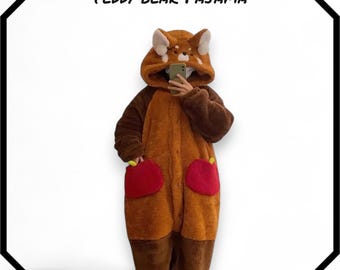 Teddy Bear Pajama Cute Cozy Onesie for Adults Soft Plush Loungewear  Costume Sizes S–XXL Fun Animal Sleepwear