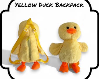 Kawaii Enten Rucksack - Gelber Plüschtier-Rucksack für Mädchen & Kinder - Niedlicher Cartoon-Rucksack für Reisen, Geschenke, Cosplay oder Schule