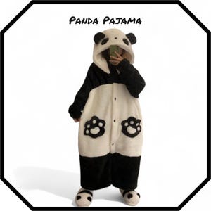 Schattige panda-pyjama voor volwassenen | Schattig rompertje met capuchon en pootzakken | Leuke nachtkleding pandakostuum S-XXL