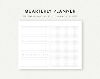 Quarterly Planner: Landscape Orientation - A4/A5/Letter/Half Letter Sizes (Printable PDF Download)
