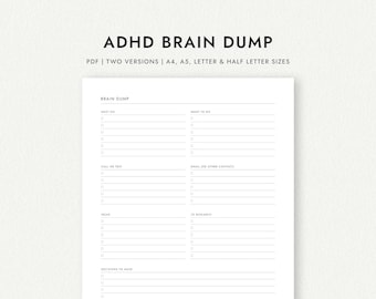 ADHD Brain Dump: Two Versions - A4/A5/Letter/Half Letter Sizes (Printable PDF Download)
