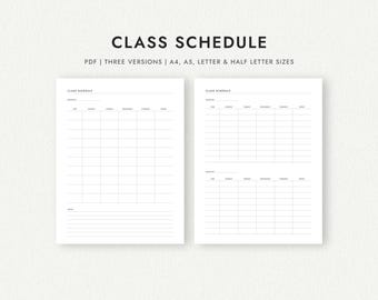 Horario de clases: Tres versiones: A4, A5, carta y media carta (Descarga PDF imprimible)