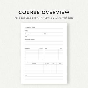 Kursübersicht: Studenten-Planer - A4/A5/Letter/Half Letter Größen (druckbare PDF-Datei zum Herunterladen)