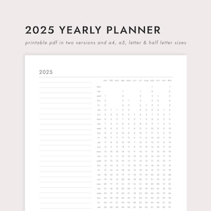PDF 2025 Yearly Planner: A4/A5/Letter/Half Letter Sizes (Printable Download)