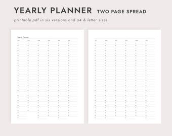 Printable Year at a Glance Planner Undated Reusable All Days in Year ...
