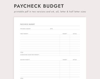 PDF Paycheck Budget Planner: A4/A5/Letter/Half Letter Sizes (Printable Download)