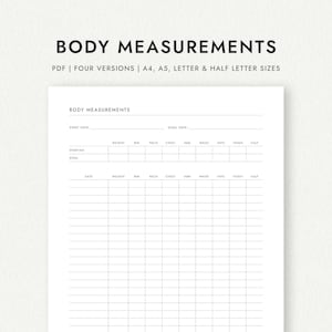 Body Measurements Tracker: Goal and List Versions - A4/A5/Letter/Half Letter Sizes (Printable PDF Download)