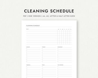 Weekly Cleaning Schedule: Daily and Weekly Tasks - A4/A5/Letter/Half Letter Sizes (PDF Download)