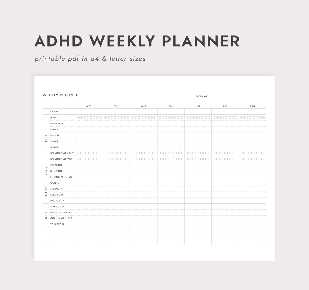 ADHD Weekly Planner: Life Management - A4 & Letter Sizes (printable PDF ...