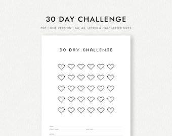 30 Day Challenge Tracker | A4 A5 Printable - Etsy New Zealand