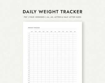 Daily Weight Tracker: 1-Page and 2-Page Versions - A4/A5/Letter/Half Letter Sizes (Printable PDF Download)