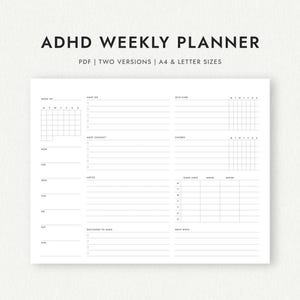 Planejador Semanal para TDAH: Formato Paisagem em Uma Página - Tamanhos A4 e Carta (Download em PDF para Impressão)