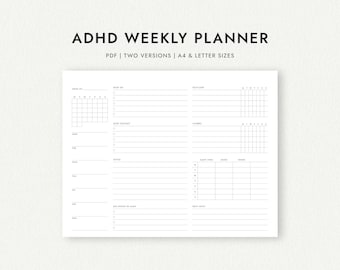 ADHS Wochenplaner: Eine Seite im Querformat - A4 & Letter (druckbare PDF-Datei zum Herunterladen)