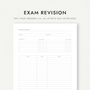 Planificateur de révisions d'examens : une ou deux pages - formats A4/A5/Lettre/demi-lettre (téléchargement PDF imprimable)