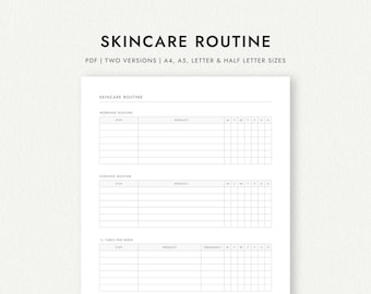 Skincare Routine Planner: Two Versions - A4/A5/Letter/Half Letter Sizes (Printable PDF Download)