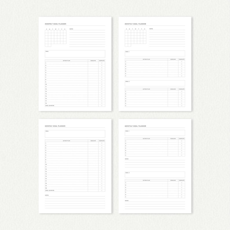 Monthly Goal Planner: Four Versions - A4/A5/Letter/Half Letter Sizes (Printable PDF Download) image 2