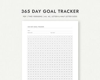 365-Tage-Goal-Tracker: Zwei Versionen - A4/A5/Letter/Half Letter (druckbare PDF-Datei zum Downloaden)