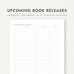 Aankomende boekreleases: twee versies: A4/A5/Letter/Half Letter-formaten (afdrukbare pdf-download)