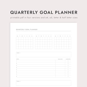 PDF Quarterly Goal Planner: A4/A5/Letter/Half Letter Sizes (Printable Download)